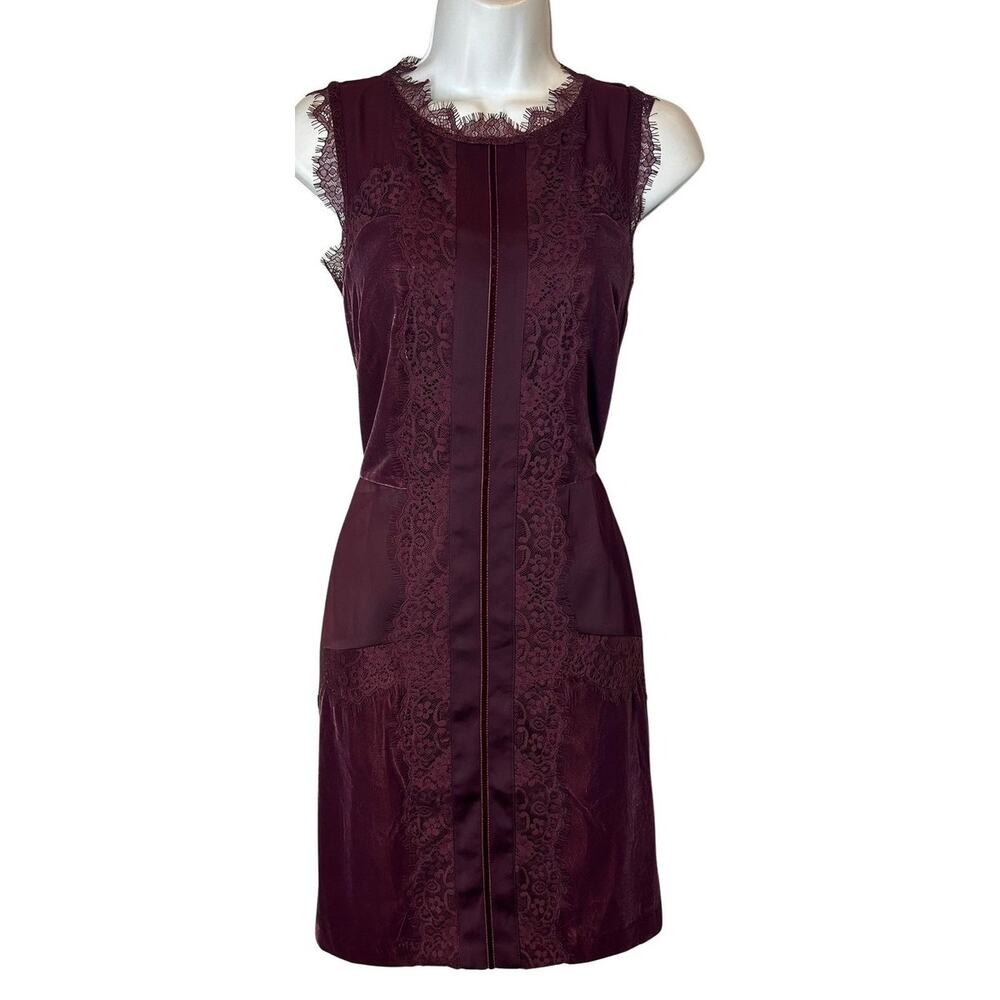White House Black Market Velvet Lace Trim Sleeveless Dress Size 2 Burgundy - Picture 3 of 10